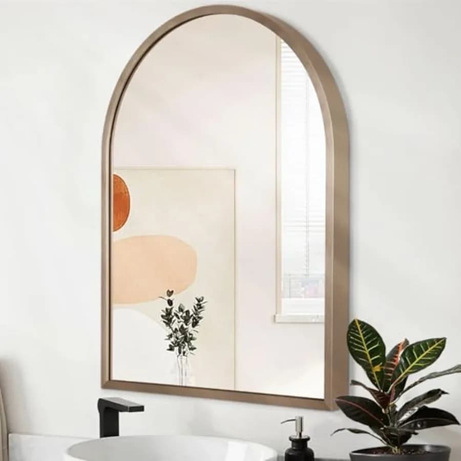 Specchio da Parete ad Arco Grande, Specchio da Bagno 26"x18", Specchio con Cornice in Metallo, Specchio da Parete ad Arco per Camera da Letto, Soggiorno