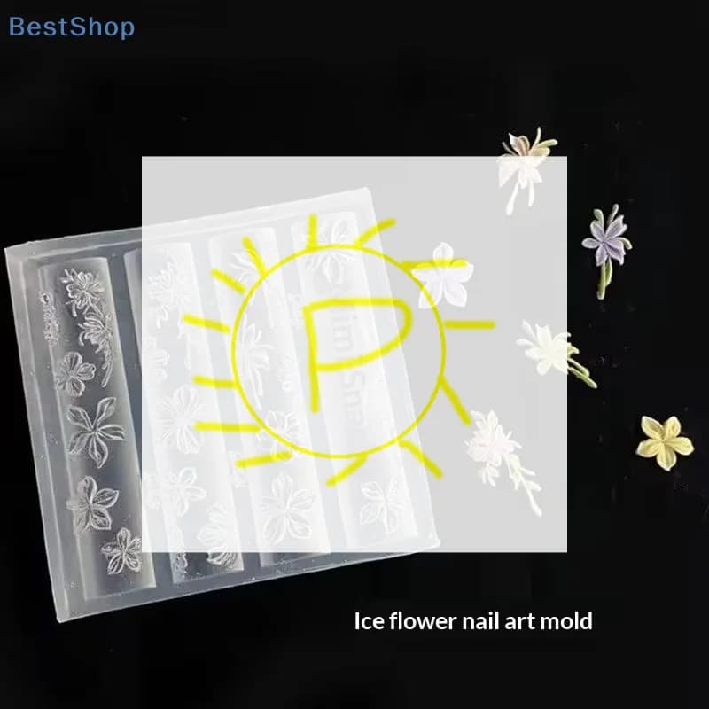 ♥ Stampo in silicone per nail art con fiori di ghiaccio - Stampi per decorazioni floreali per unghie 3D per design manicure fai-da-te e decorazioni per nail art