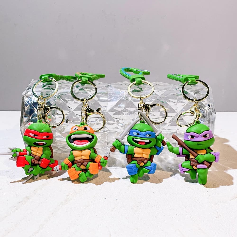 Colorful Masked Warrior Turtle 3D Soft PVC Figure Keychain Jewelry Backpack Braided Strap Pendant Retro Hero Collectible Gift