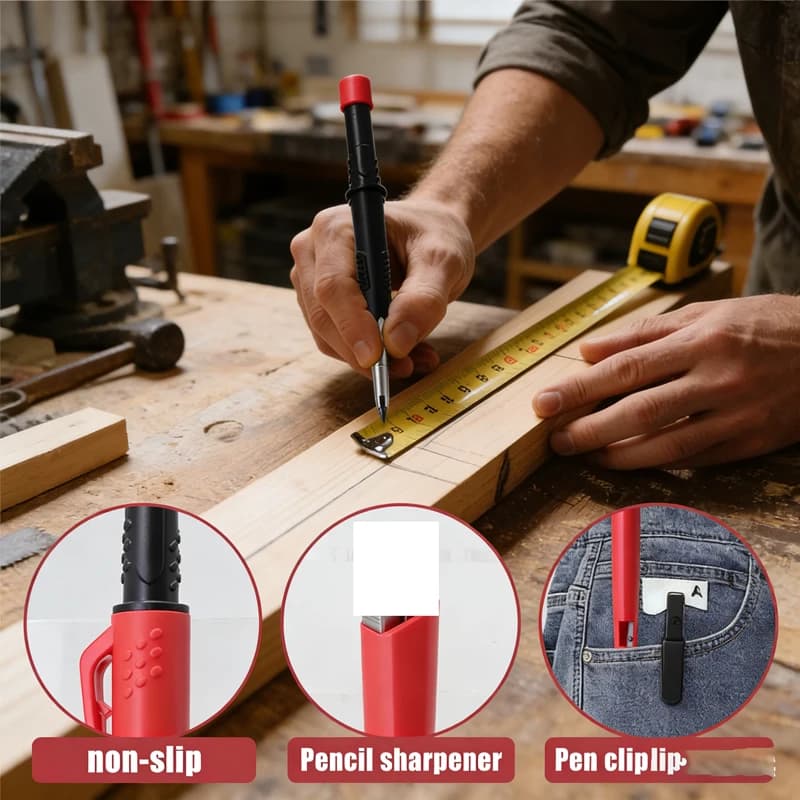 5Pcs 2.8mm Deep Hole Solid Carpenter Carpenter Pencils Set with Built-in Sharpener, Woodworking & Architect Marking Tool