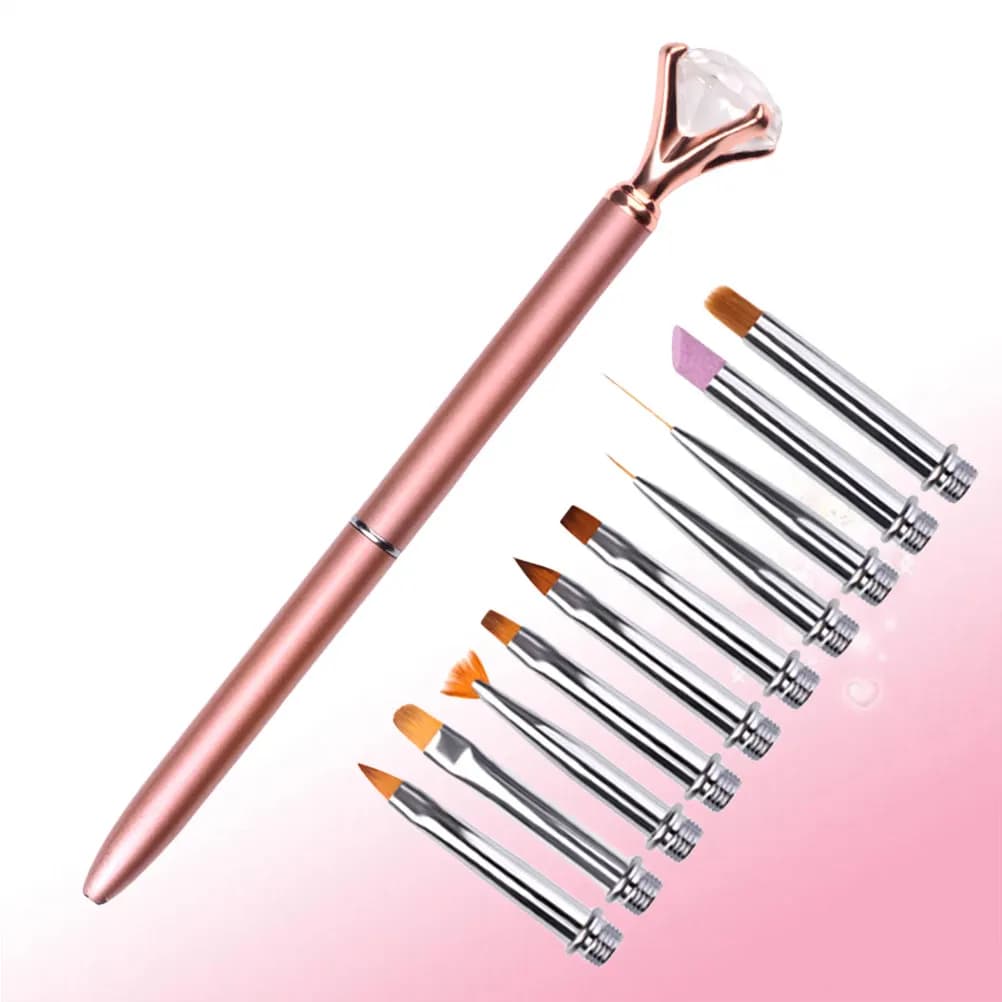 Set di 11 Pennelli Professionali per Nail Art, per Decorazione Unghie, Disegno a Strisce e Puntini, Oro Rosa