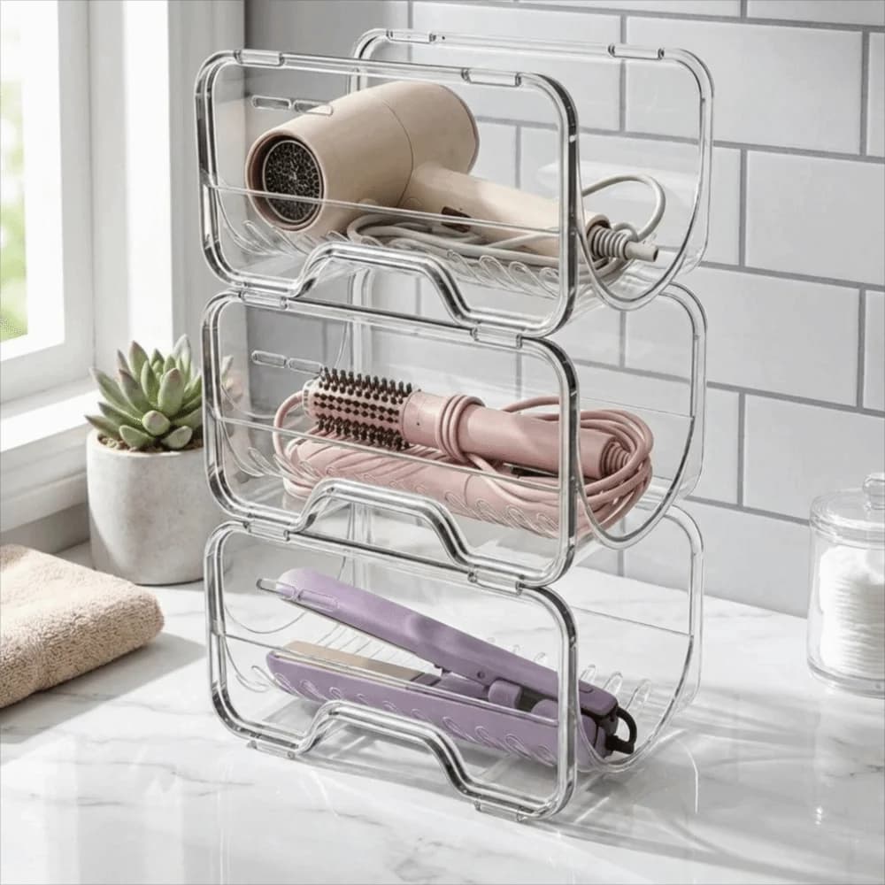 Stackable Curling Iron Storage Rack Transparent Plastic Bathroom Storage Box Space-saving Thickened Bottle Storage JJ2143LH