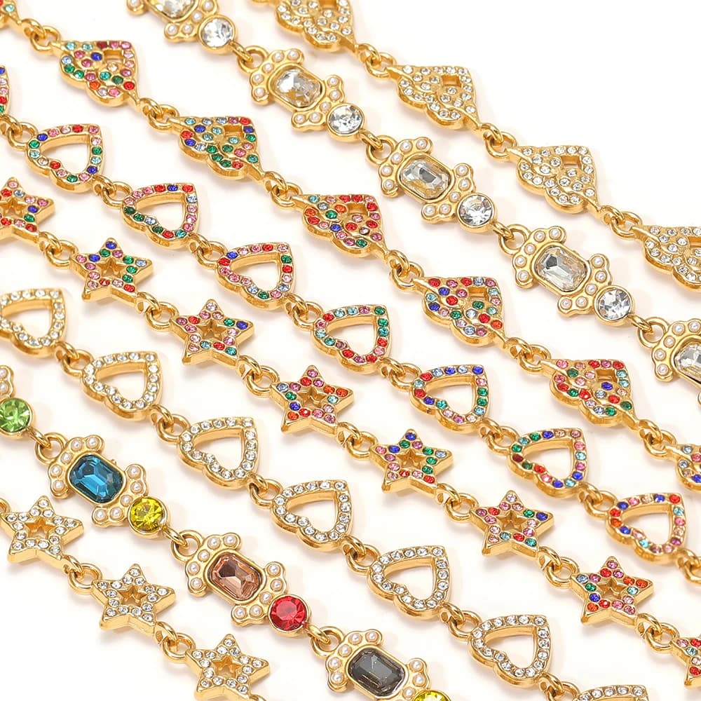 Catene in Acciaio Inox Colorate con Stelle e Cuori da 1 Metro per Orecchini, Bracciali, Collane, Accessori Fai-da-Te, Creazione di Gioielli per Donne, Vendita all'Ingrosso