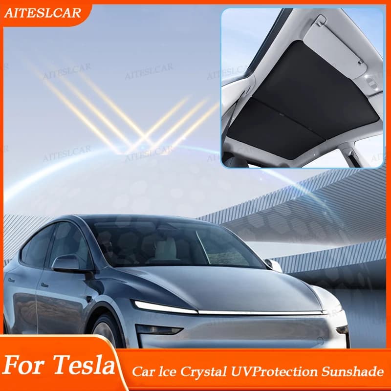 For Tesla Model 3/Y Model 3 Highland Model Y Juniper 2026 Curtain Ice Fabric Sunshade with Glass Roof Buckle Front and Back