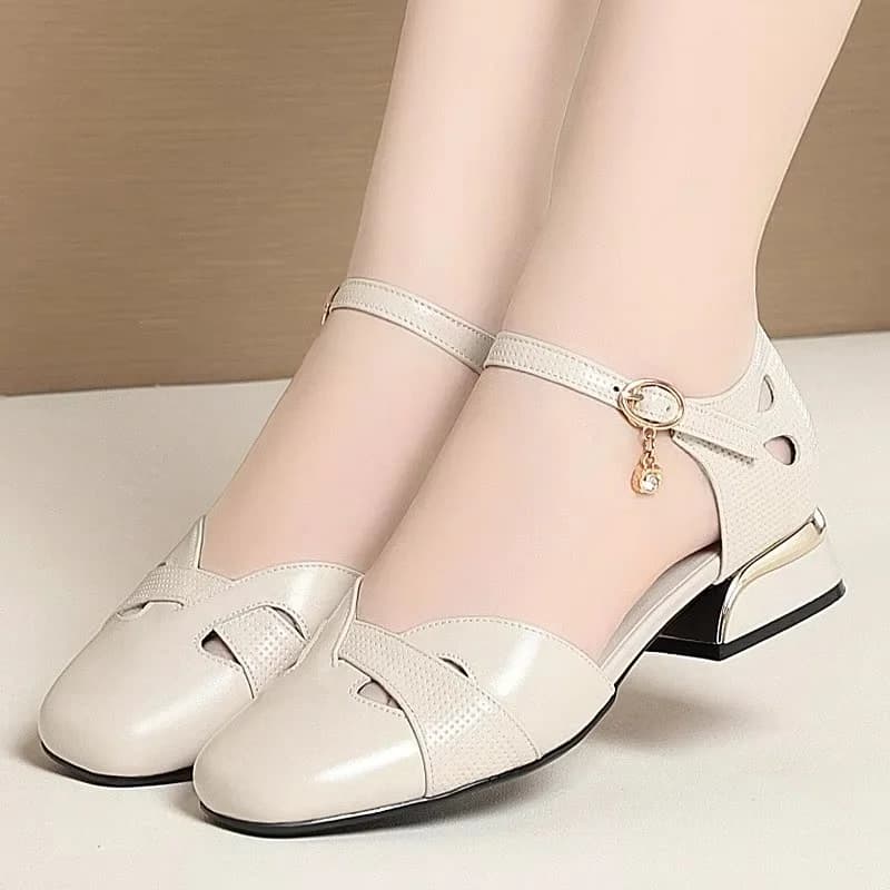 Scarpe in Vera Pelle Traspiranti e Comode per Tutte le Stagioni, Primavera Estate 2026, Tacco Quadrato Basso, Nere, per Ufficio e Mamme