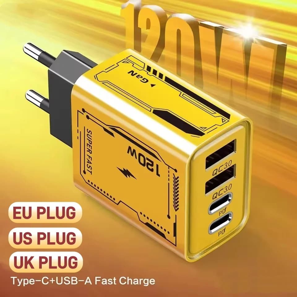 120W Charger Ultra Fast Charging Type-C GaN Phone Charger USB-C QC 3.0 Phone Charger Adapter For iPhone Samsung Xiaomi