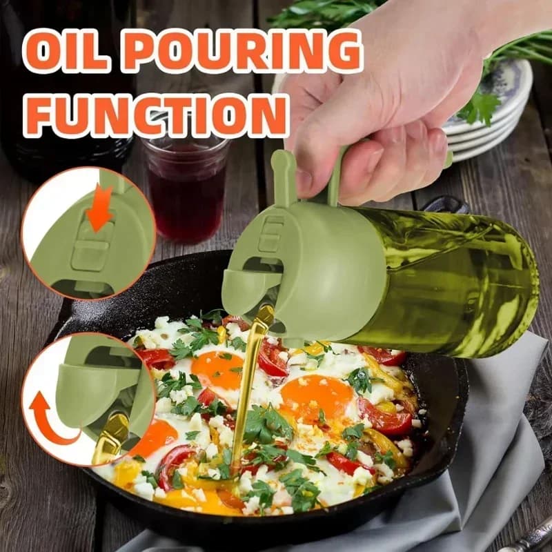 2025 Nuovo distributore di olio d'oliva da cucina da 470 ml, spruzzatore di oliva 2in1 per dispenser di oli da cucina, gadget da picnic all'aperto per friggitrice ad aria domestica