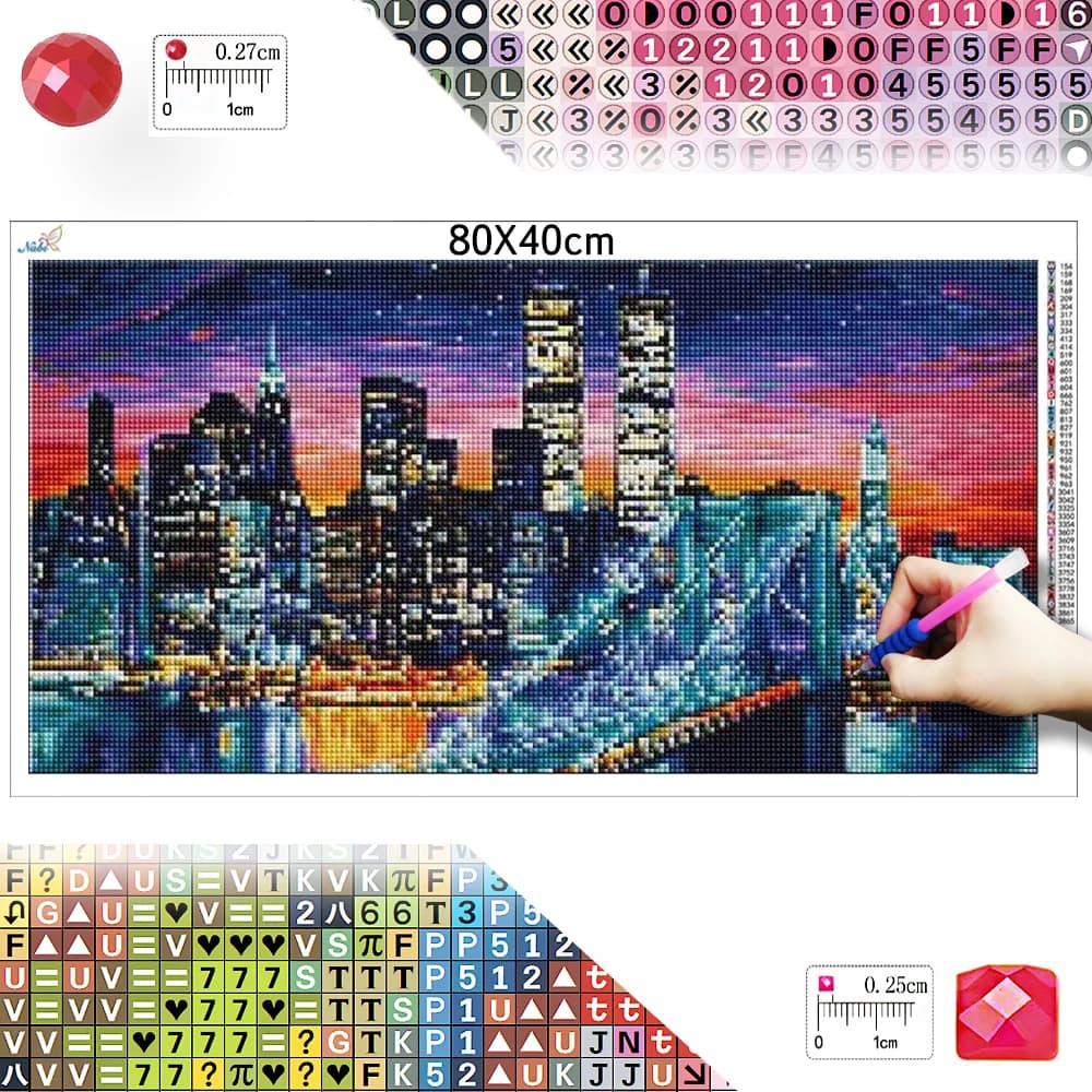 Large Diamond Painting 5D New York Brooklyn Bridge Full Drill Mosaic Embroidery Art Night View City Landscape Acrylic Pictures