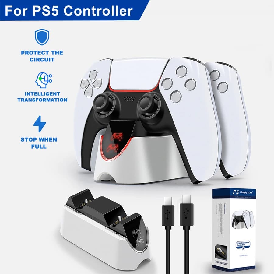 Doppio caricabatterie rapido per stazione di ricarica controller PS5 Base di ricarica Dock Station con indicatore LED per gamepad PS5