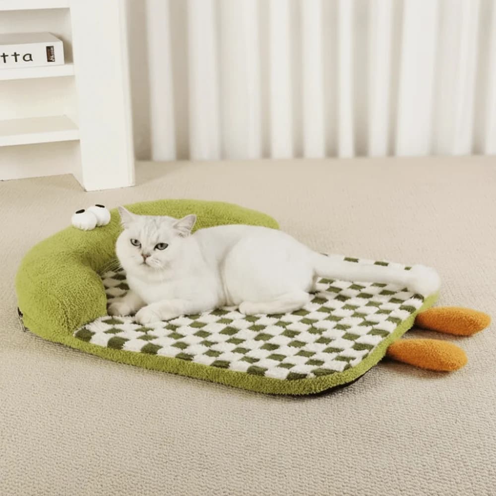 Cuscino per Gatti a Forma di Cartone Animato, Tappetino Caldo Antiscivolo per Cani e Gatti, Design a Quadretti, Materassino Rimovibile per Cuccia, Autunno Inverno