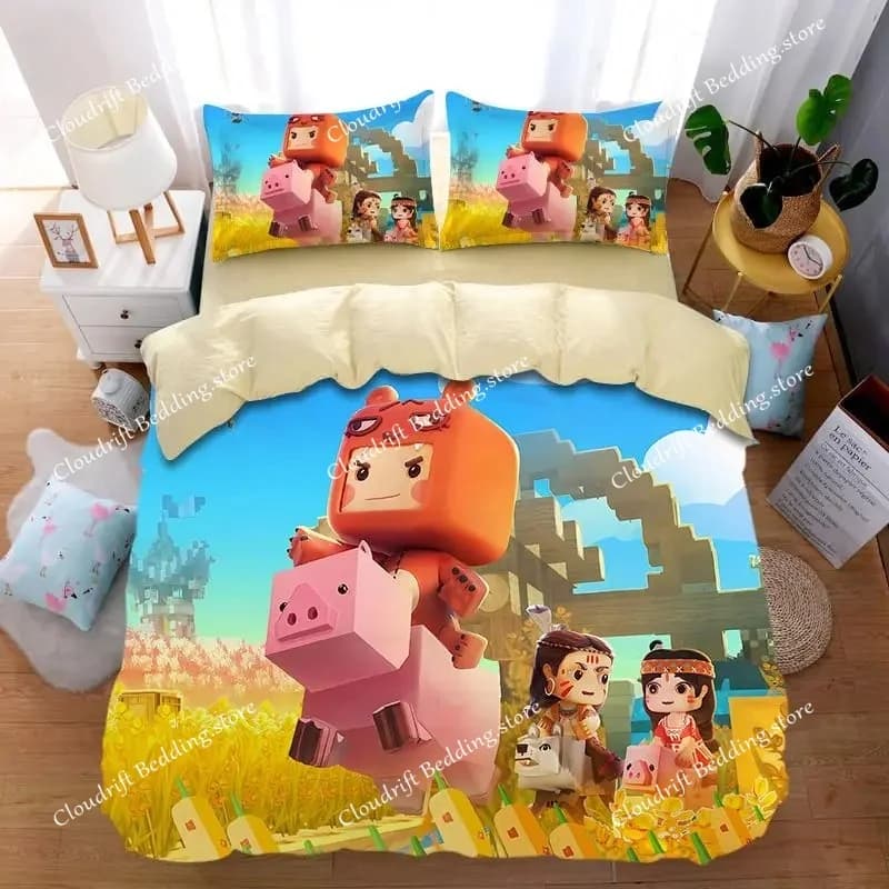 Set Copripiumino Mini World Cartoon 3D con Stampa Digitale, Set Biancheria da Letto, Decorazione per Casa e Camera da Letto, Regalo per Ragazzi