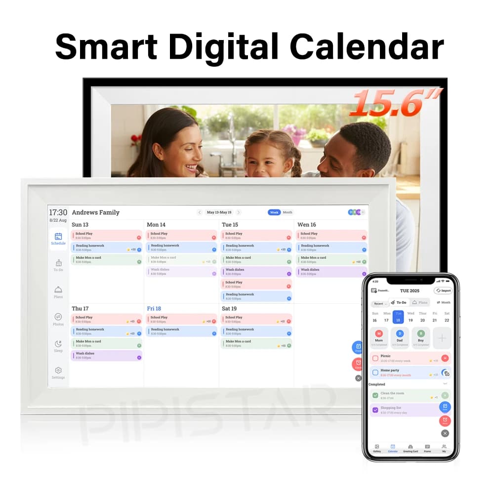 Calendario digitale intelligente da 15,6 pollici Grafico dei lavori domestici Display touchscreen da parete per orari familiari Cornice per foto digitale Assistente domestico
