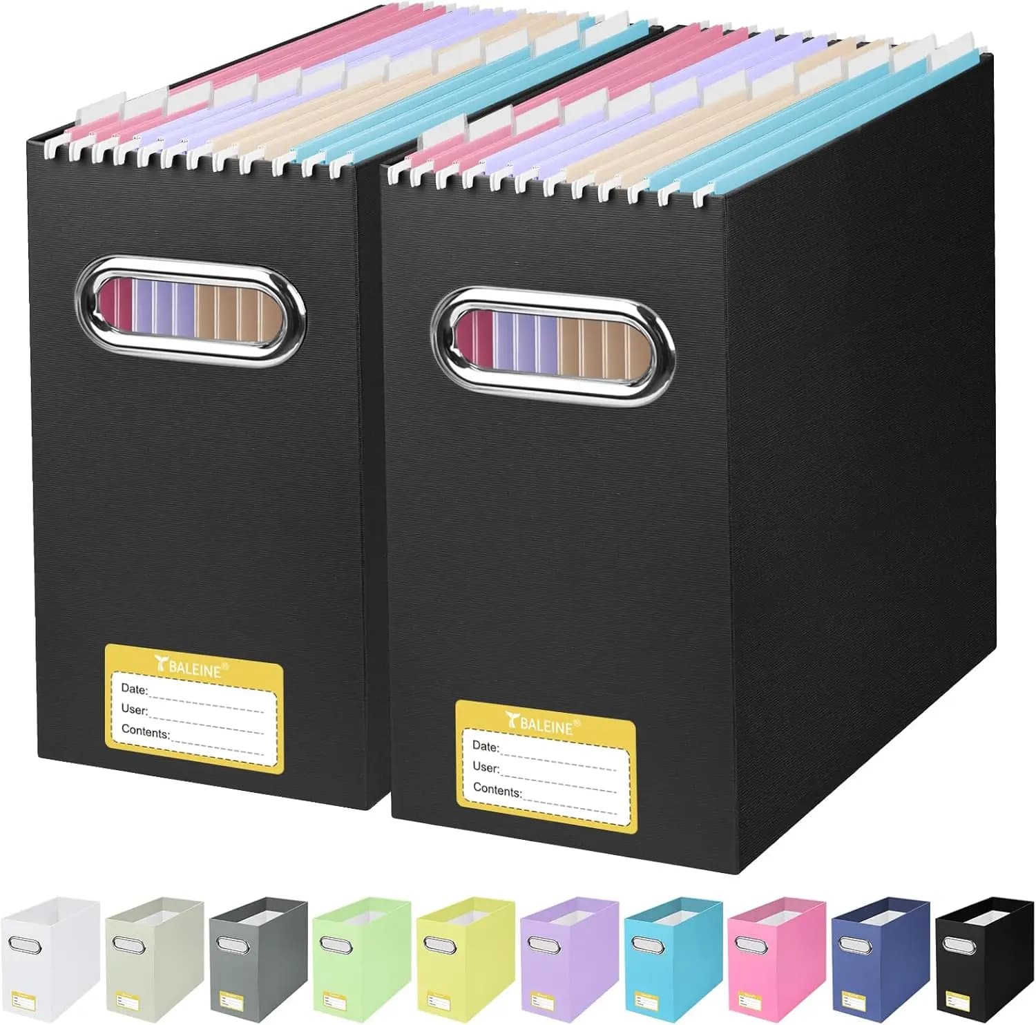 Scatola Organizzatrice per Documenti, Portadocumenti in Cartone con Maniglia per Formato Letter, Scatola Portatile Pieghevole per Archiviazione a Sospensione