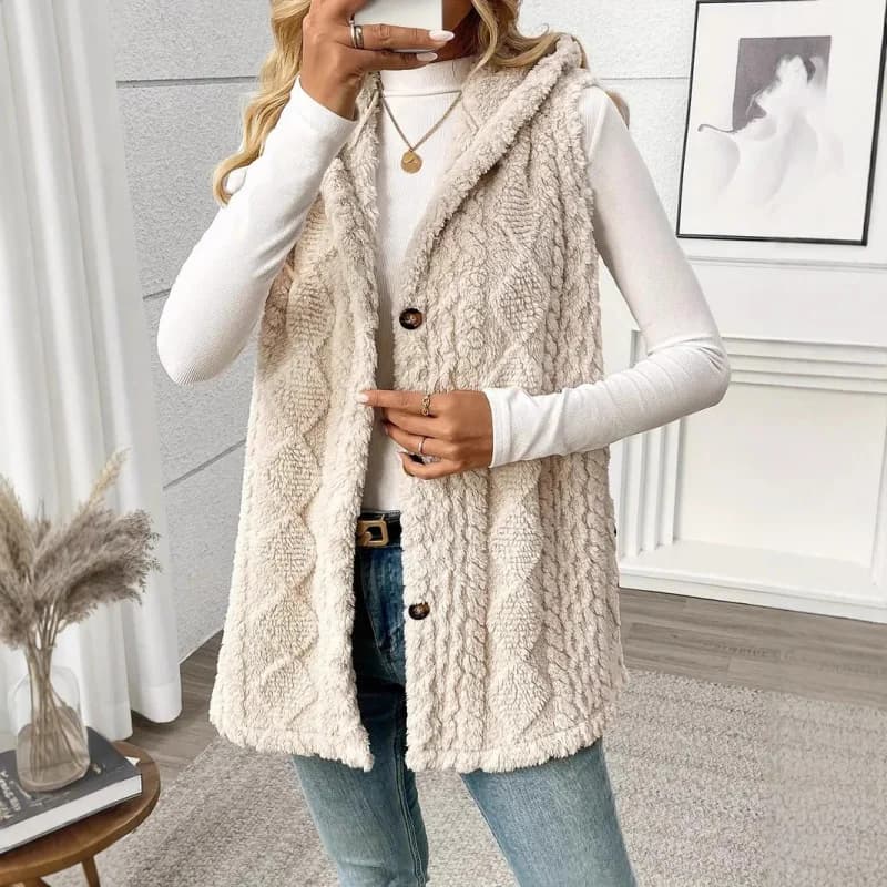 Nuovo Cardigan con Cappuccio in Peluche a Doppio Lato Tinta Unita 2026, Gilet Casual da Donna per Autunno e Inverno
