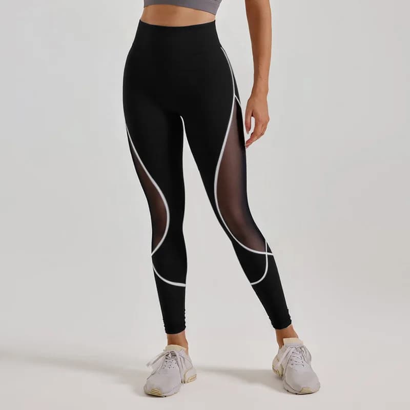 women's color blocked mesh gym yoga hip lifting leggings high waisted sports pants with elastic waistband exercise leggings