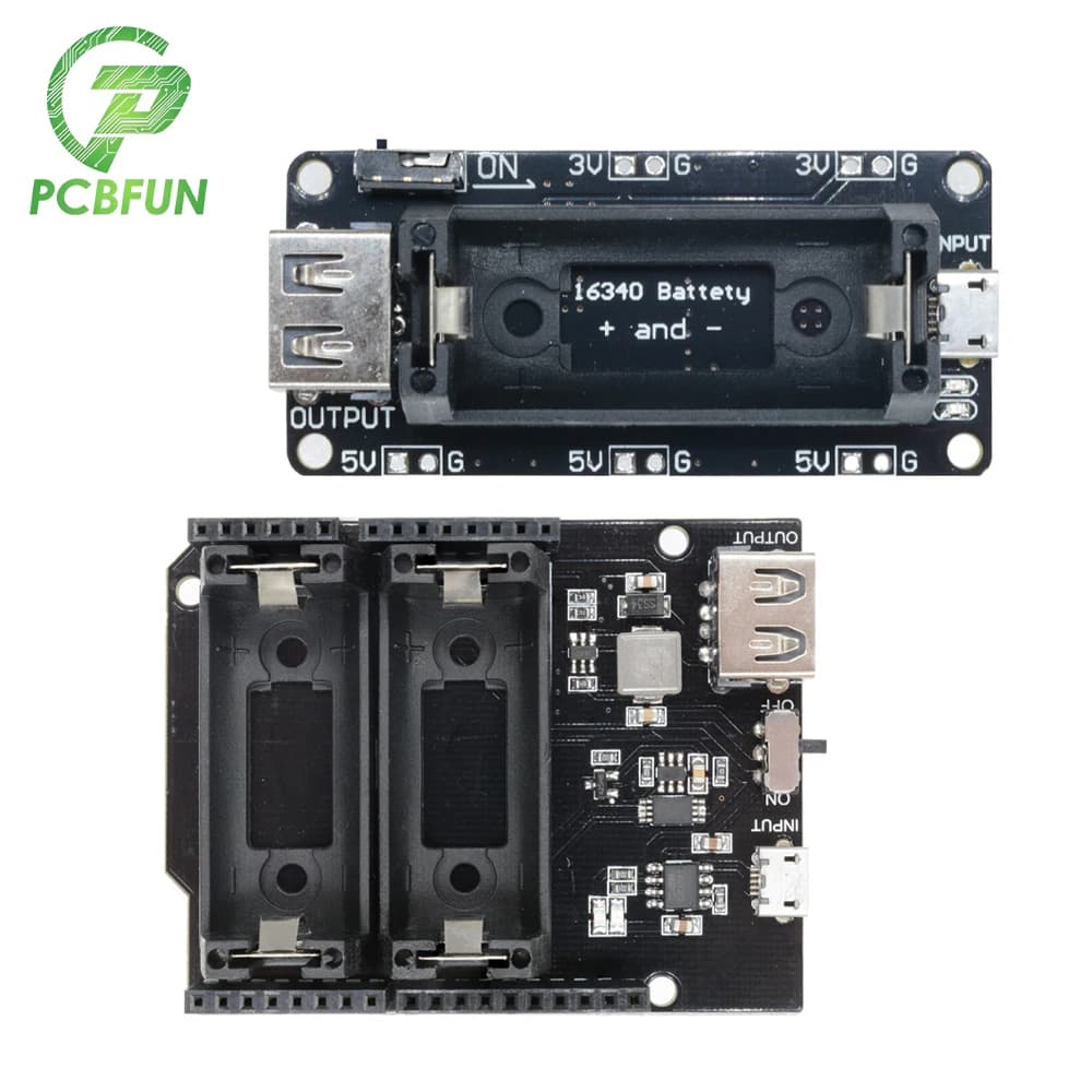 1Set ESP8266 ESP32 Alimentatore Ricaricabile Doppio 16340 Batteria Al Litio Caricatore Modulo Scudo Uscita 3.3V 5V per Arduino R3