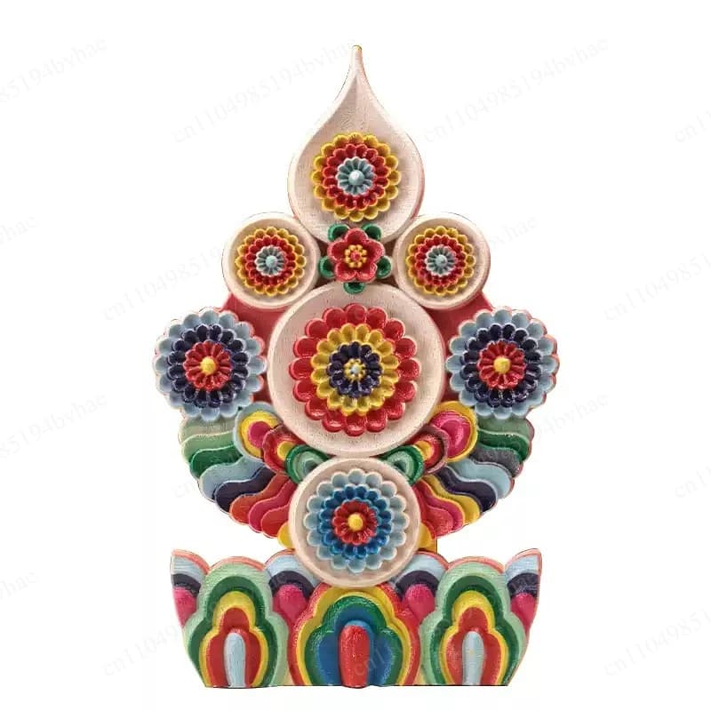 Solid wood painted decorations on the Three Fundamental Food Seeds Flower Buddha Hall