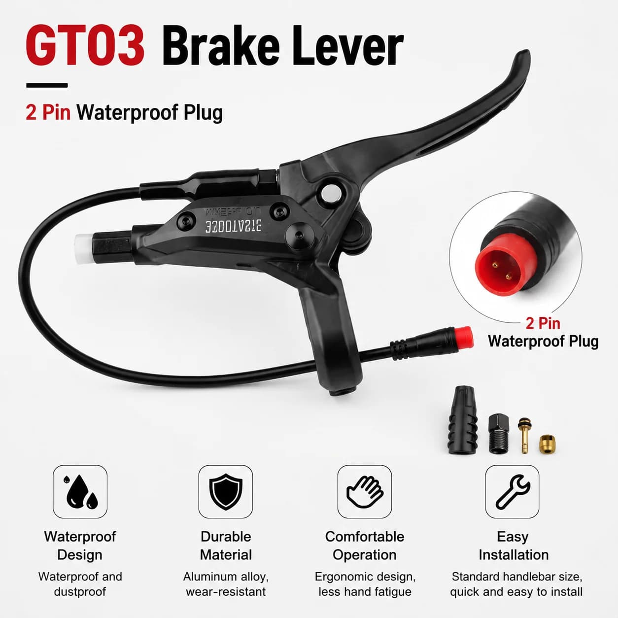 GT03 Brake Lever for E-Bike Electric Scooter XOD 2 Core Waterproof Plug Left Right Brake Handle Replacement Part
