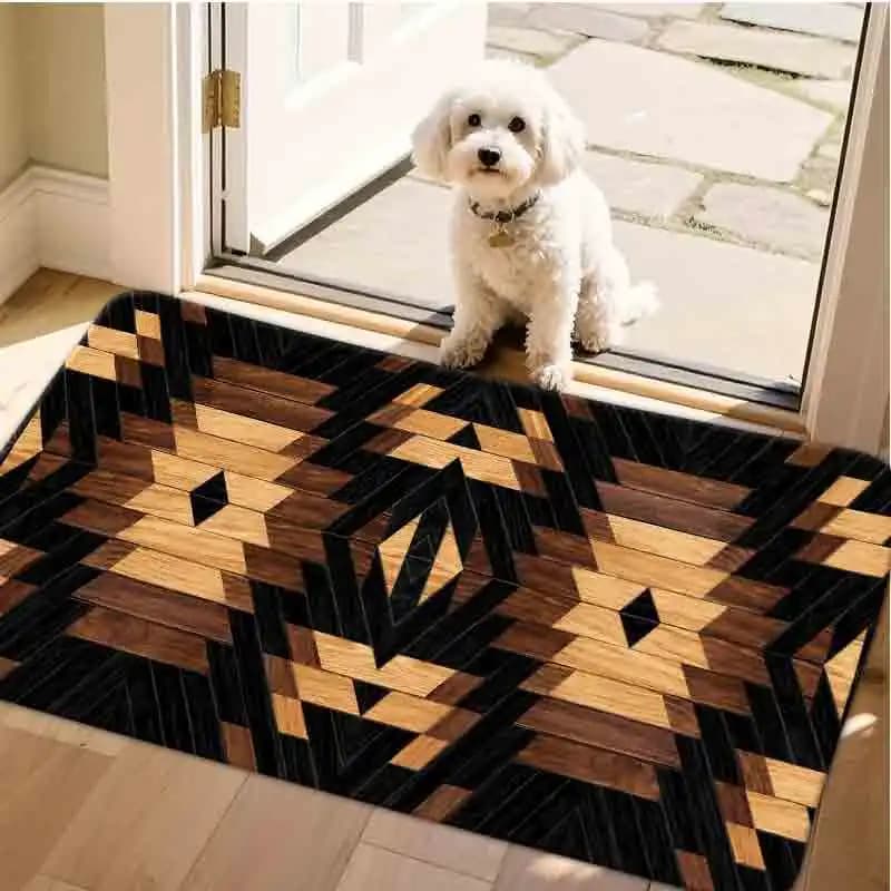 1pc flannel floor matGeometric Pattern Non-Slip Floor Mat Modern Abstract Area Rug Decorative Home Decor CarpetNon-slip, machine washable, soft area rug for home living room bedroom kitchen decor