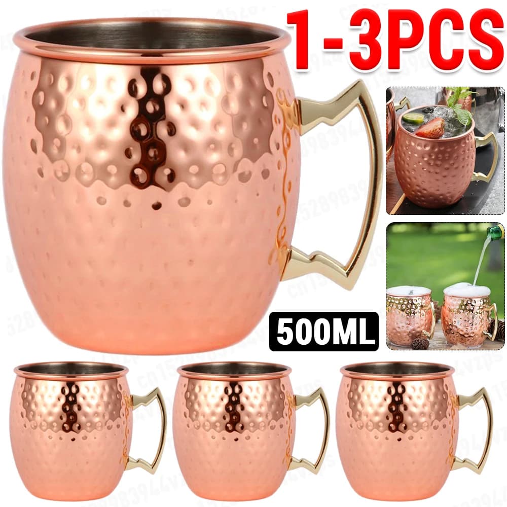 1-3Pc Mug Moscow Mule 500ml Cup Home Drinkware bicchieri da vino bere tazza di rame calice in acciaio inossidabile succo bevanda Party Barware