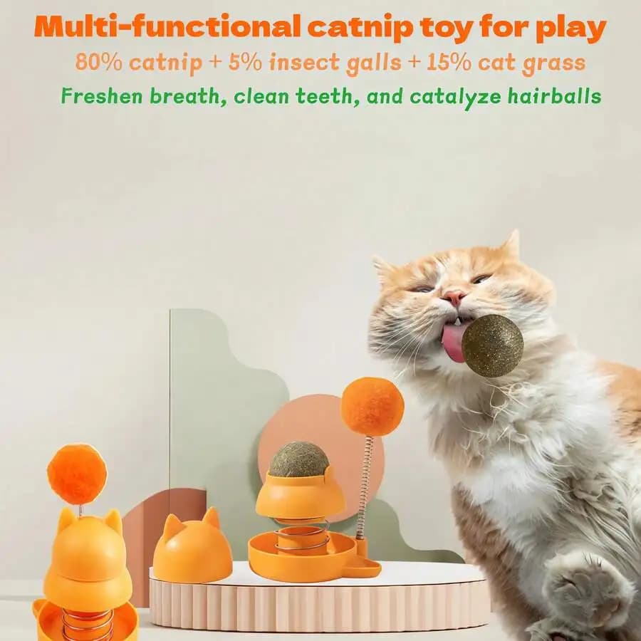 Multi-Functional Cat Spring Toy With Catnip Ball, 360° Rotating Interactive Chew Toy For Adult Cats