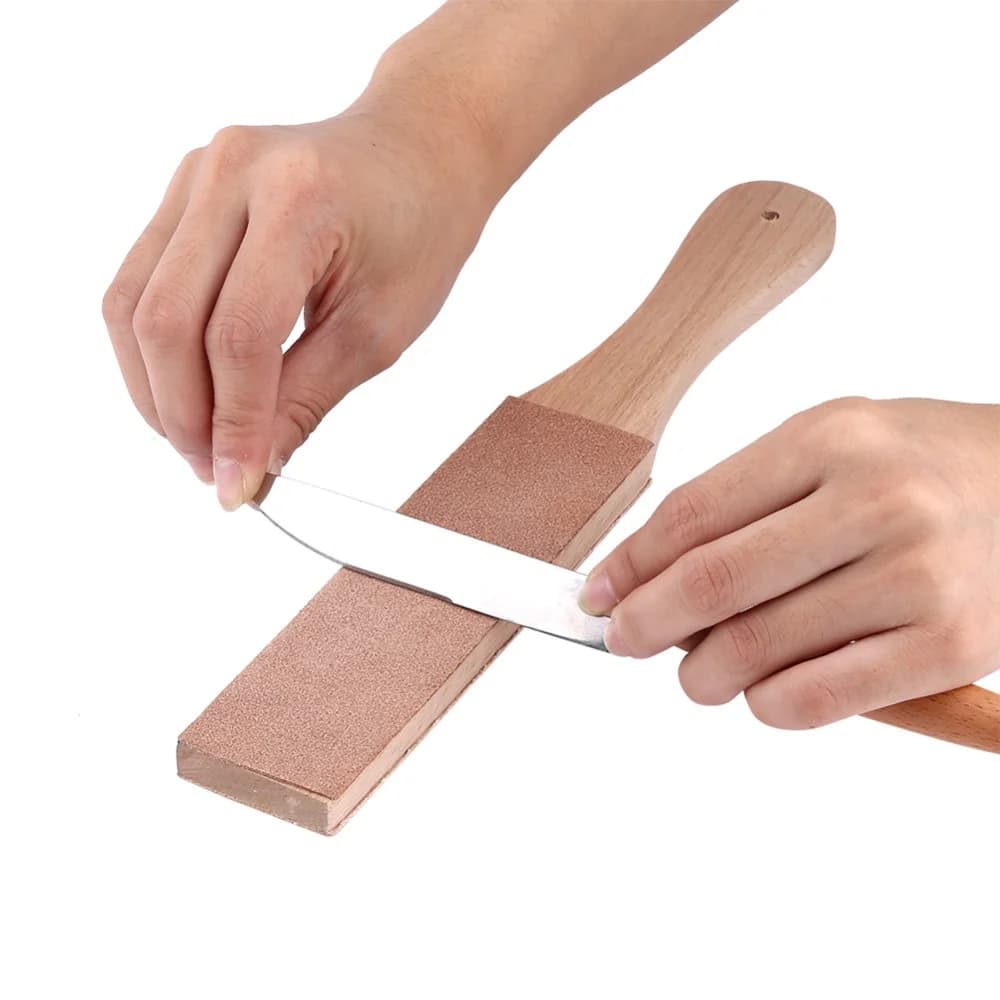 Tavoletta in pelle con manico in legno per affilatura e lucidatura, fatta a mano, a doppia faccia, per rasoi e coltelli, strumento per affilatura domestica