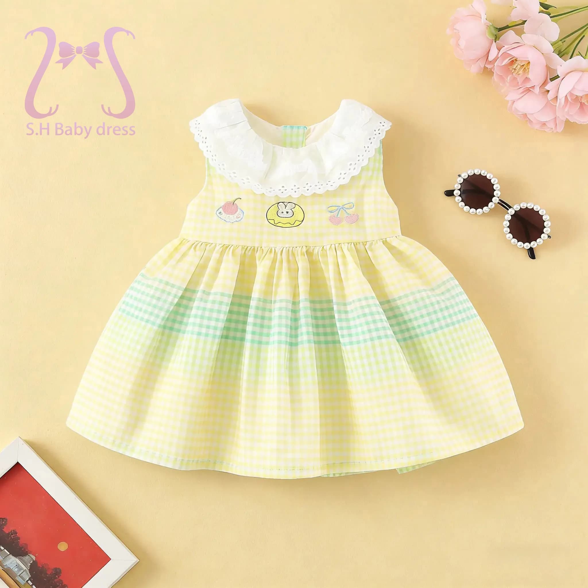 Abito estivo alla moda per bambini, senza maniche, con cartoni animati, costume a quadri per bambina, 0-4 anni, comodo da indossare, vestiti per neonati e bambini piccoli