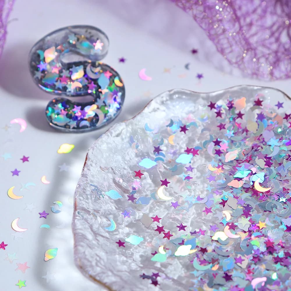 5g Holographic Stars Moon Sequins Resin Filling Accessories Silvery Purple Planet Glitter Resin Mold Fillers DIY Jewelry Making