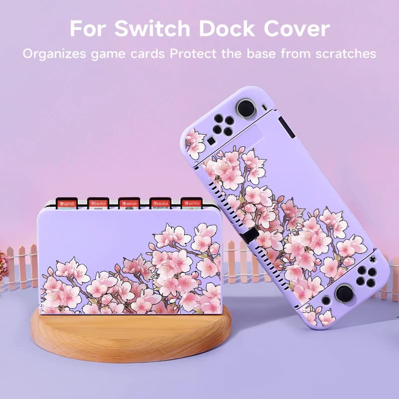 Custodia protettiva con motivo a tema polvere di fiori di pesco da 2 pezzi con set di coperture base per Switch OLED/Switch NS, può contenere 5 carte da gioco