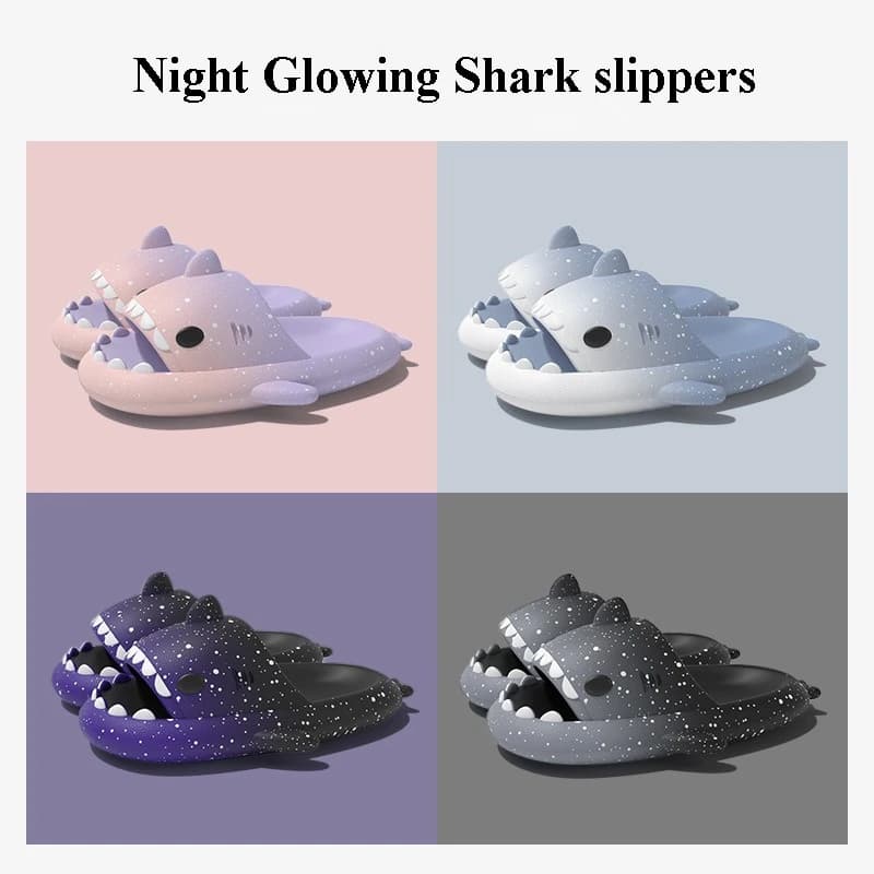 Nice shark slippers cartoon for woman man color shade summer shoes with plateau night glowing style couples house street slides