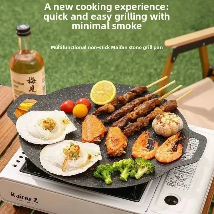Piastra per Barbecue in Pietra Stile Coreano per Campeggio all'Aperto, Griglia in Ferro per Cene Informali e Uso Domestico, Piatto BBQ in Cartone