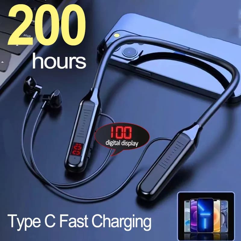 5.3 Wireless Headphones with Neck Headset LED Game Display Stereo Halter Sports Headphones Waterproof Magnetic Headphones