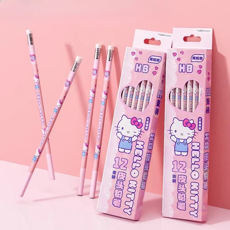 Sanrio My Melody Kuromi Hello Kitty Cartoon HB Pencil with Eraser Cute Writing Tool for Primary School Students