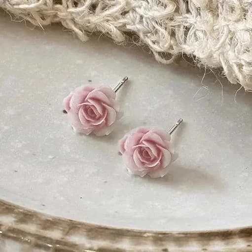Orecchini a Perno con Mini Rosa Rosa in Argento Sterling 925 per Donne, Gioielli Raffinati Romantici, Accessori Minimalisti