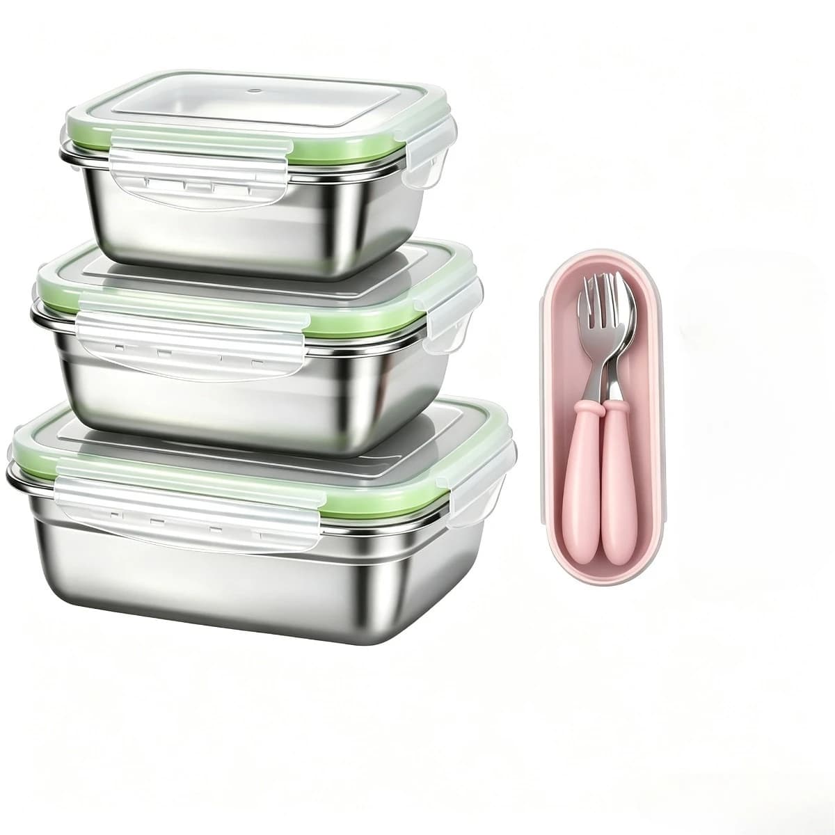 Food Grade Silicone Lid Bento Box 1 Set 304 Stainless Steel Leakproof Lunch Container Dishwasher Safe Portable Storage