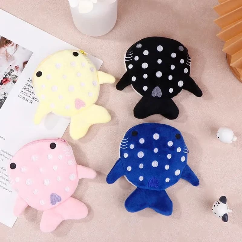 Cartone animato carino balena squalo portamonete portafoglio Kawaii portamonete portatile in peluche chiave auricolare portamonete borsa con cerniera regalo per bambini