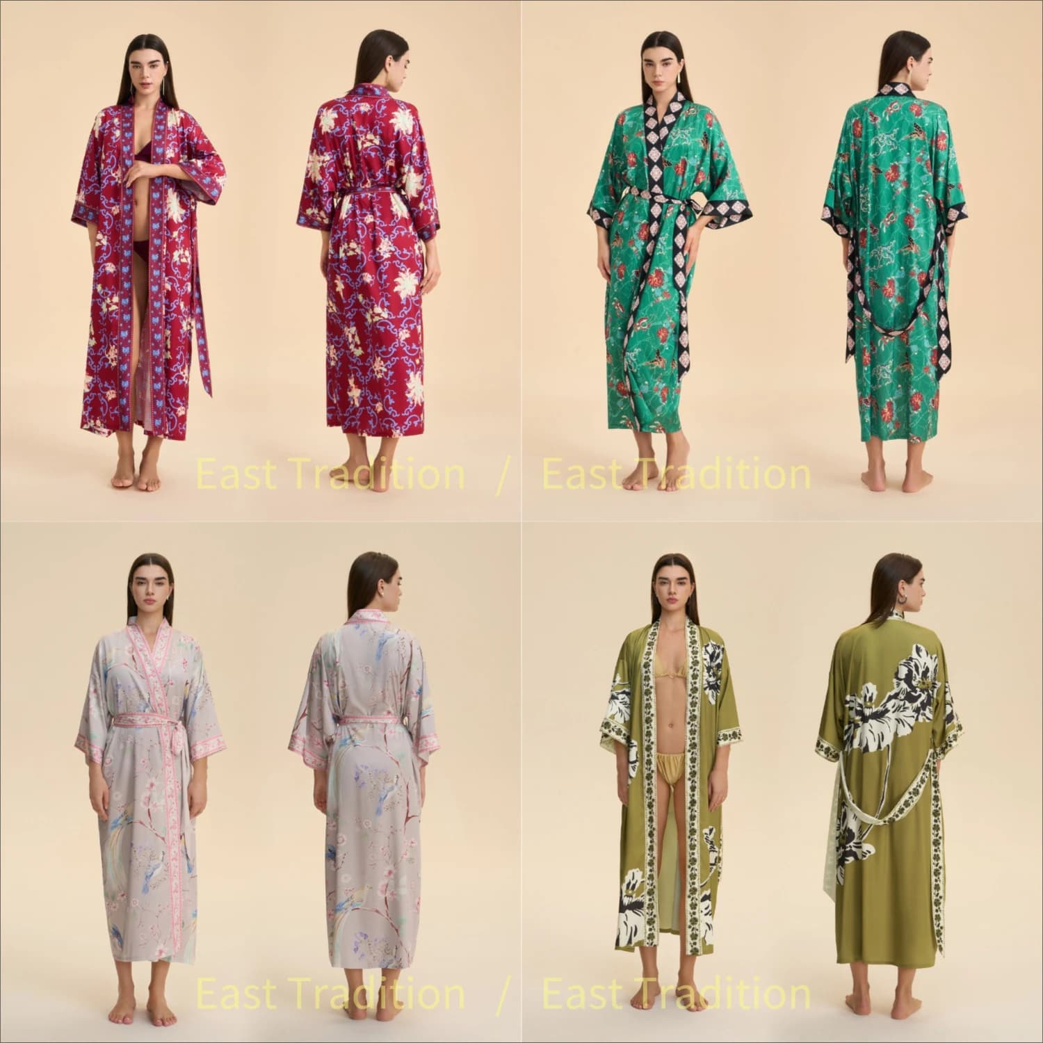 Vestaglia da Donna Stampata, Lingerie in Raso, Abbigliamento da Notte, Kimono Primaverile ed Estivo