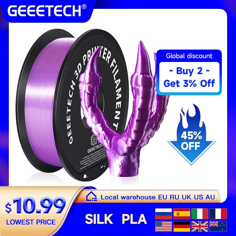 GEEETECH 3d Silk PLA Filament muslimb Spool Wire per materiale stampante 3D, sicurezza, confezionamento sottovuoto, colore speciale, senza bolle