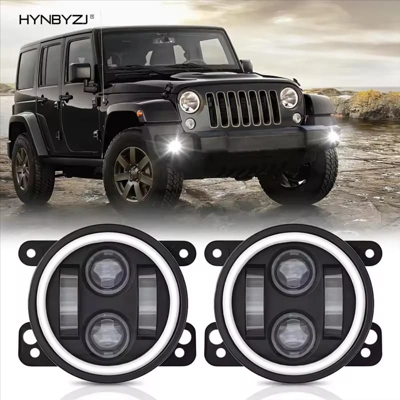 HYNBYZJ 4 "Fendinebbia a Led Halo Ring DRL Off Road Fendinebbia per Jeep Chevrolet Wrangler JK TJ LJ Dodge Journey 200W Giallo Bianco