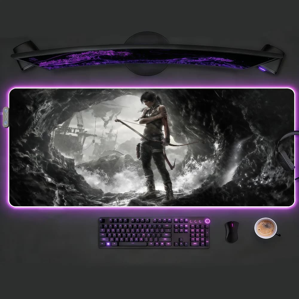 T-TombS R-RaiderS Mouse Pad RGB LED Tappetino da scrivania antiscivolo Accessori da gioco in gomma Tappetino grande XXL per tastiera da ufficio e computer