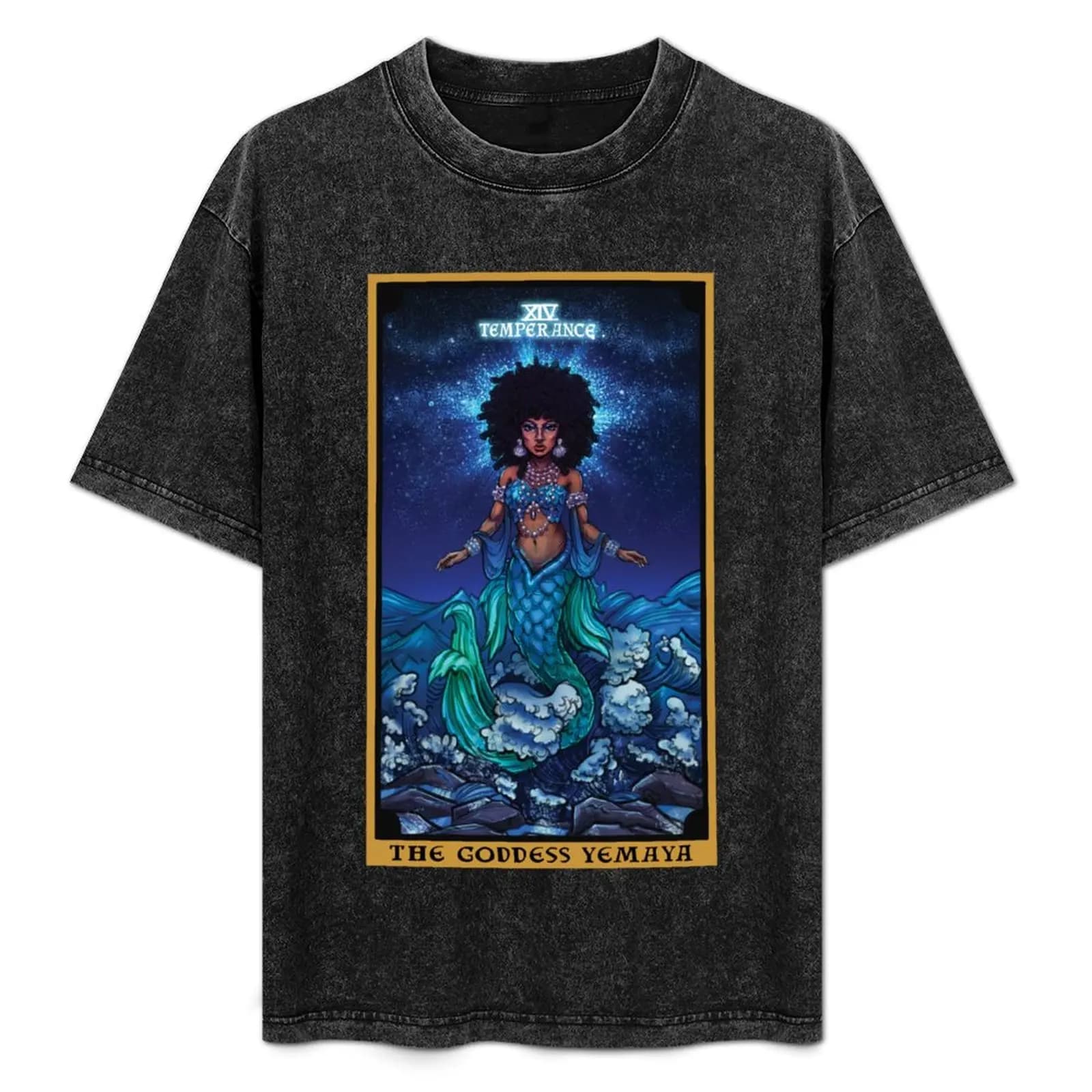 T-shirt con stampa della dea Yemaya Temperance Tarot Card, top a maniche corte per lavoro all'aperto