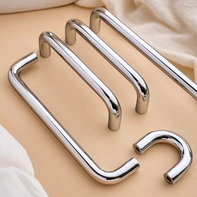 Maniglia Minimalista in Ottone Massiccio Placcato Argento per Mobili da Cucina, Maniglia Lunga a U Semplice per Armadio, Credenza, Cassettiera