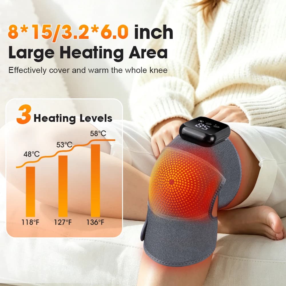 1 Pezzo Fascia Riscaldante per Ginocchio, 3 Livelli Regolabili, Massaggiatore Elettrico con Protezione e Compressione Calda, Cuscinetto Riscaldante Vibrante per Ginocchio