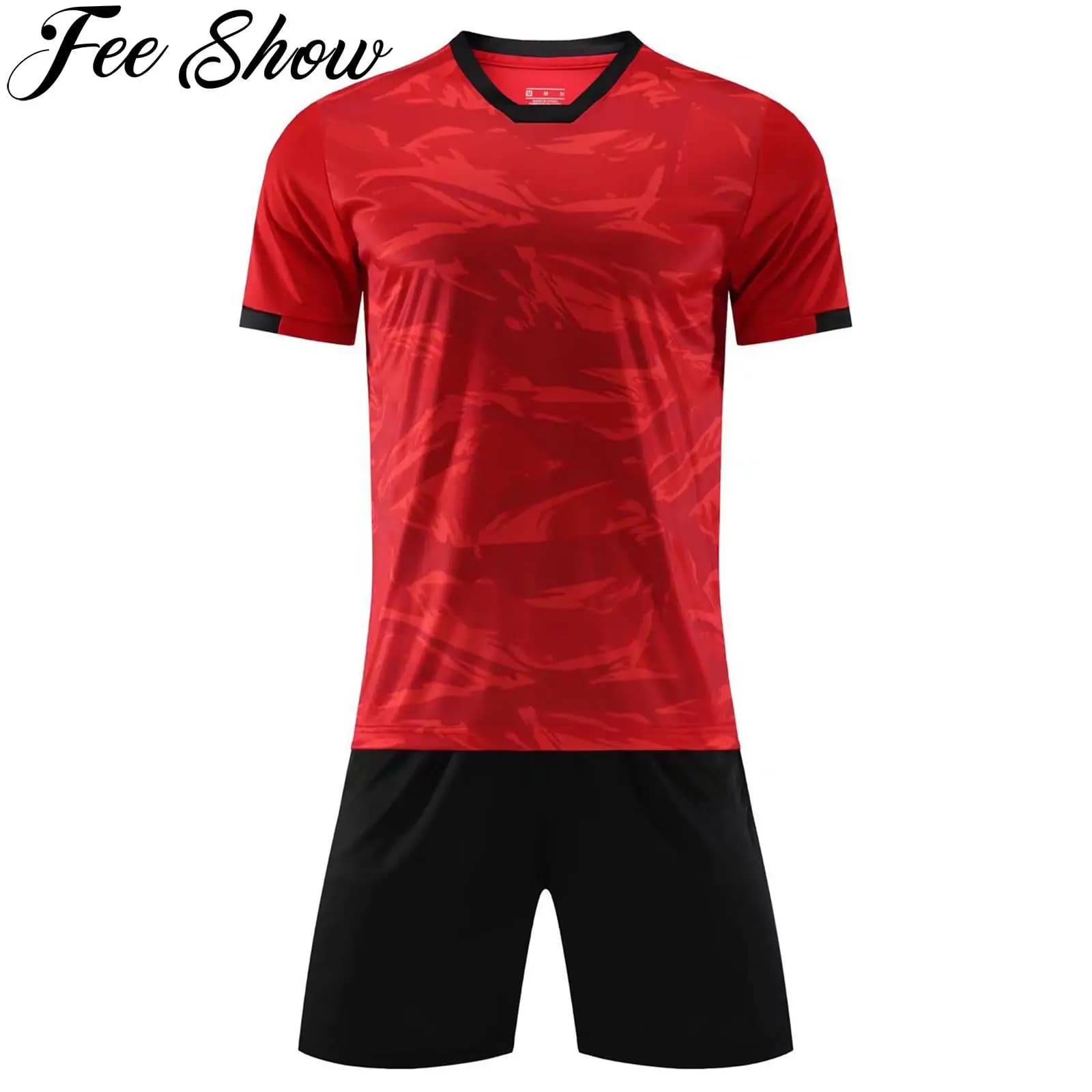 Kids Boys Soccer Jersey Set Short Sleeve Print T-shirt with Shorts Children Club Team Football Training Uniform Sportswear