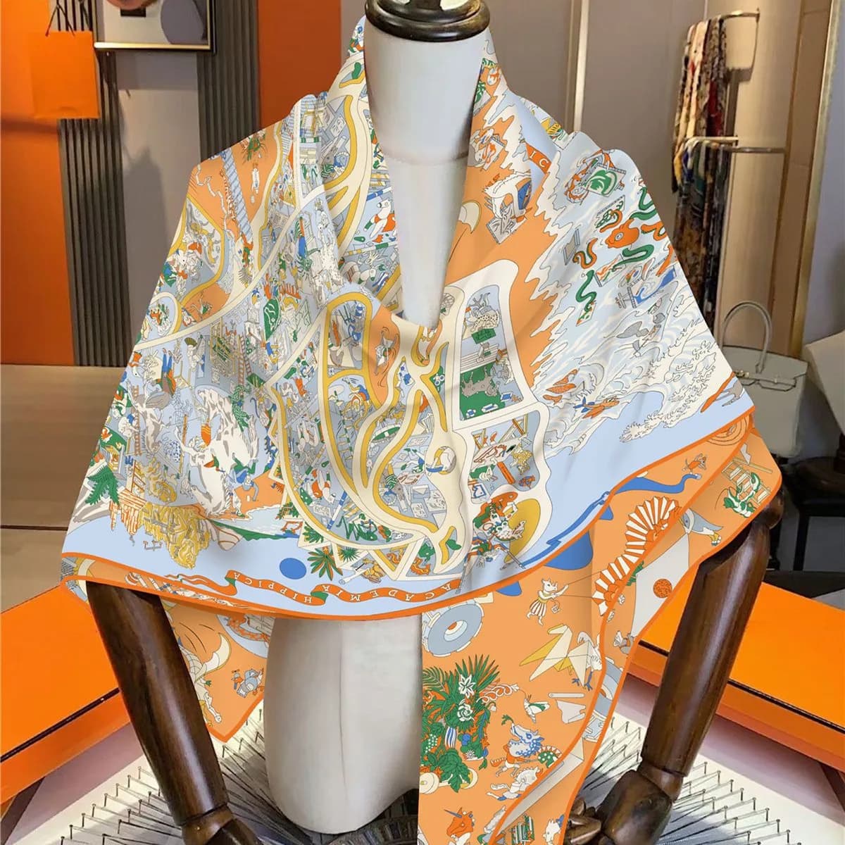 Sciarpa in cashmere di seta imitazione calda da 130 cm Sciarpe quadrate stampate vintage da donna Avvolge Foulard e scialle Bandana grande da donna
