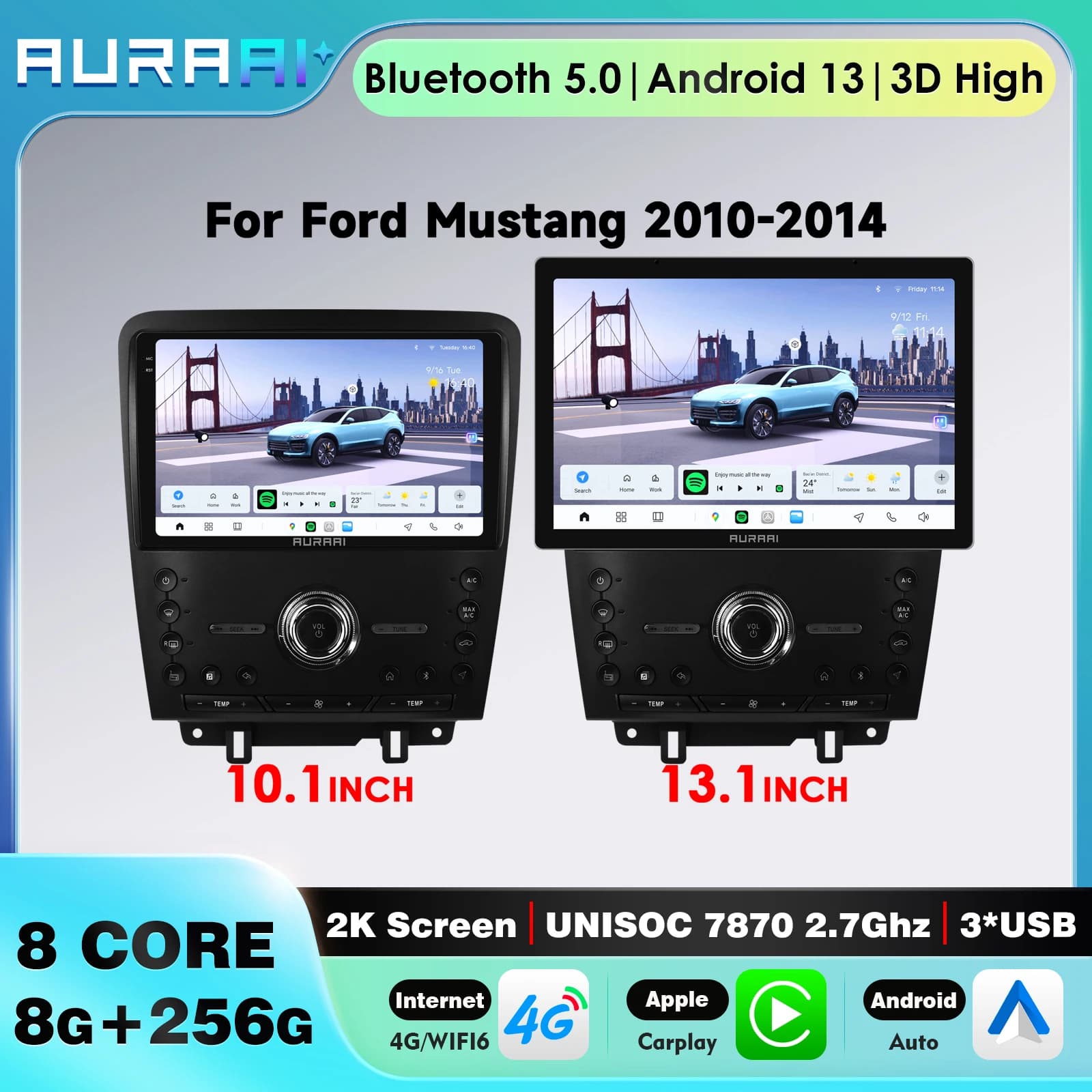 Autoradio Android Auto con schermo 2K 7870 per Ford Mustang 2010-2014 compatibile con climatizzatore manuale e automatico) 4G Multimedia Carplay RDS GPS