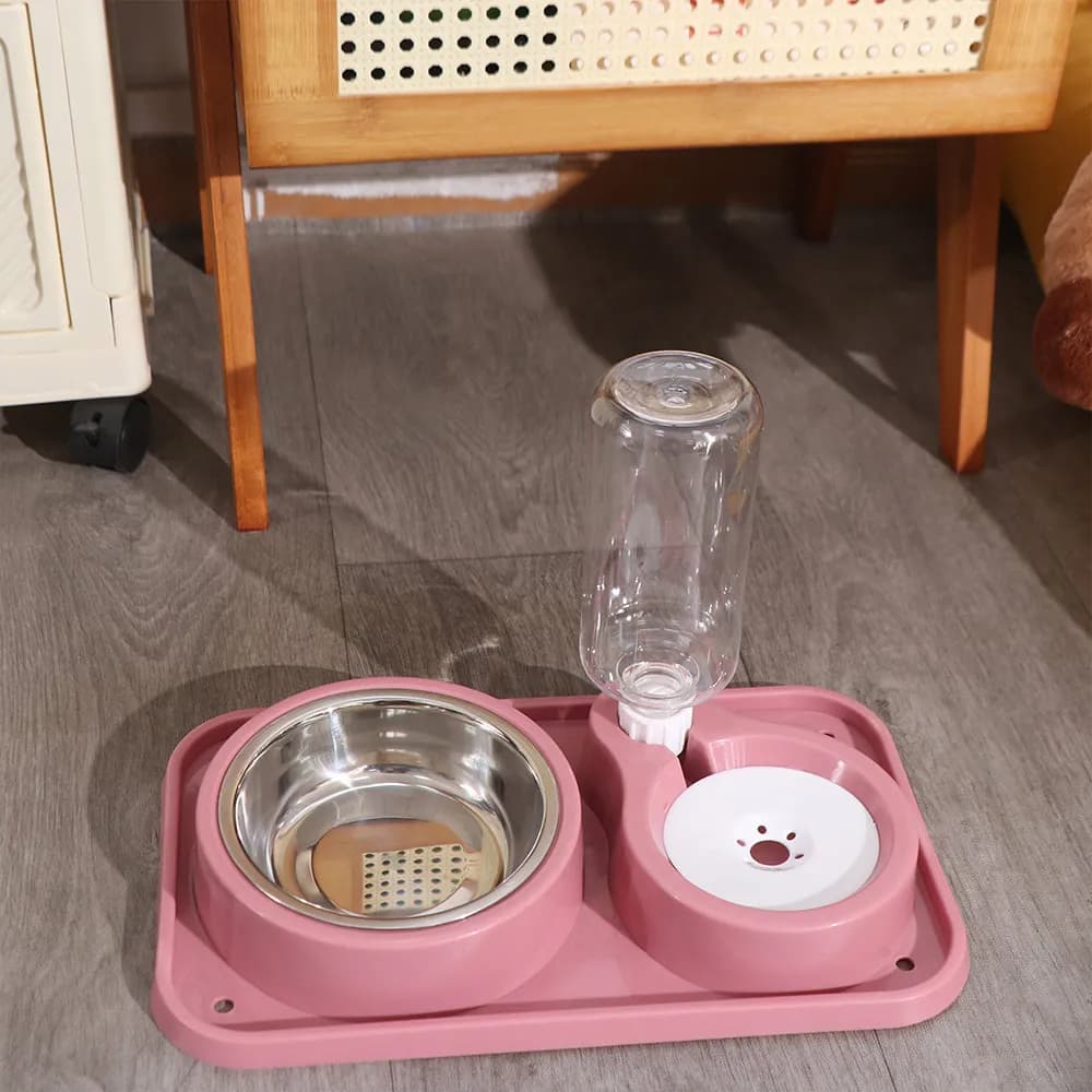 Dispenser Automatico per Gatti in Acciaio Inox, Anti-Ribaltamento, Ciotola Staccabile per Cibo e Acqua, Multifunzionale e Stabile 2in1