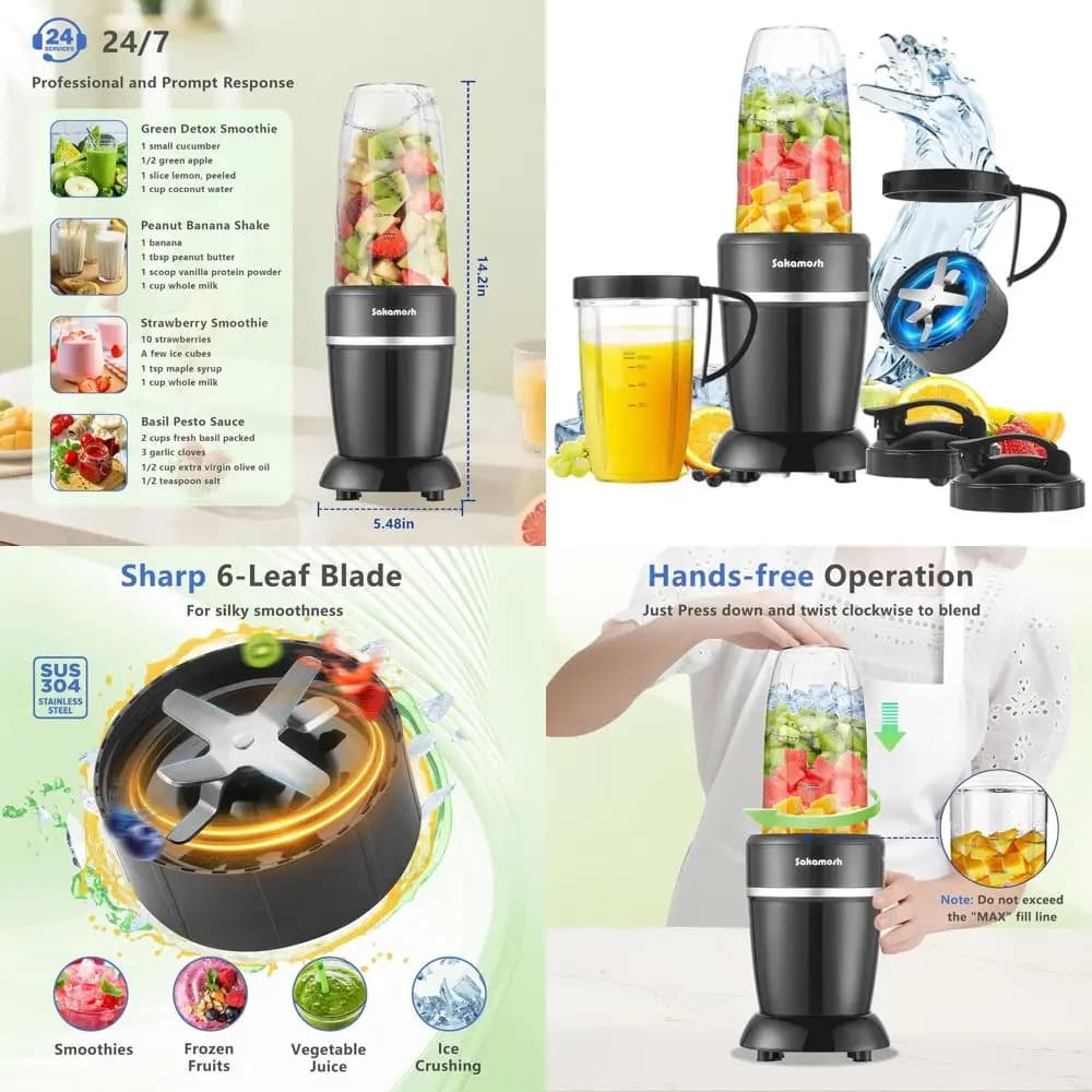 12 Piece Portable Frullator Set with 1200W Power, 6 Blades System and 2 Travel Glasses for Frullati and Other