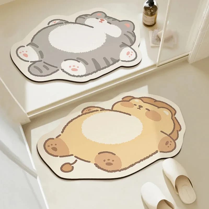 VIKAMA Tappeto Decorativo per Camera da Letto e Soggiorno, Assorbente e Confortevole, con Gatto Carino e Paffuto Sdraiato