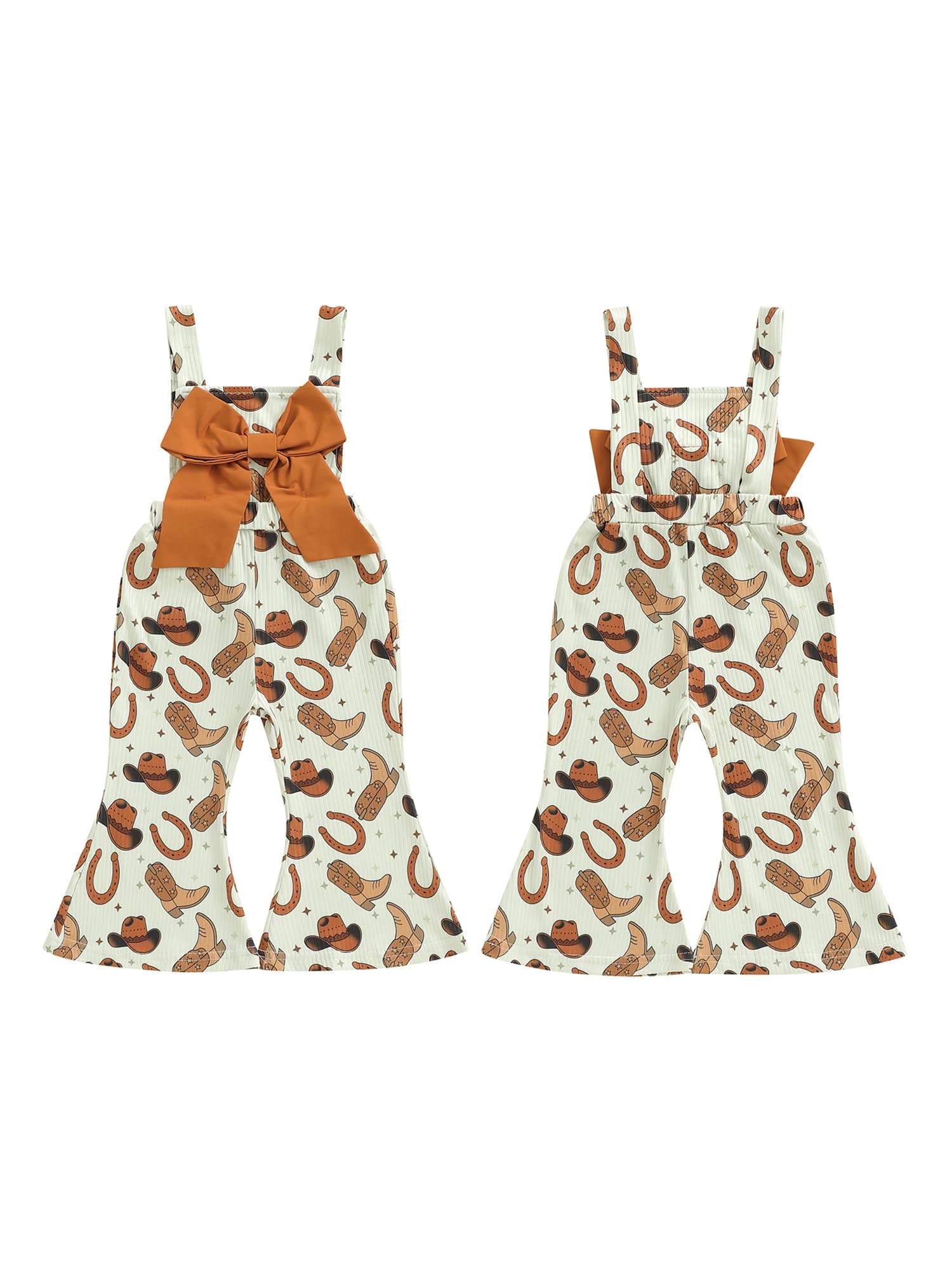Sleeveless baby girl jumpsuit with elastic waist and floral boots with print characteristic from bottom to bell